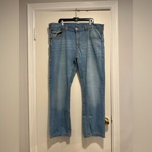 Vintage Y2K True Religion Mens Sz:42 Embroidered Pocket Light Wash Baggy Jeans